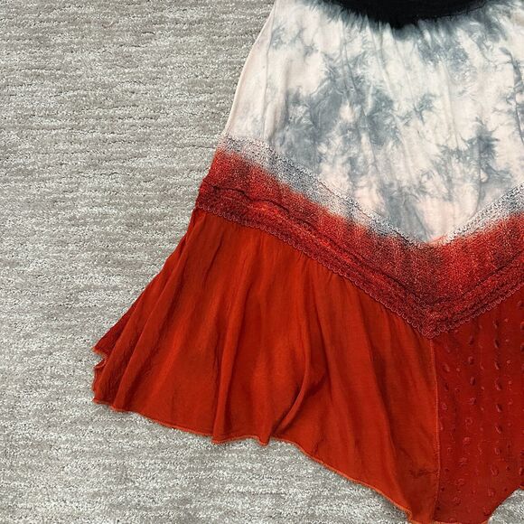 Vintage Dress Womens S Red Black Tie Dye Festival Boho Fairy Halter Y2K 90s - Picture 9 of 16